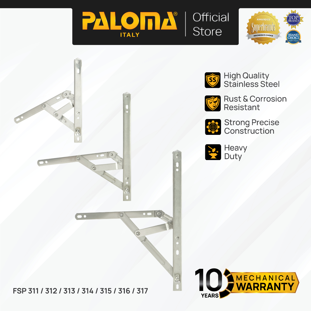 PALOMA Engsel Jendela Casement Window Friction Stay Stainless Steel Chrome Krom Silver Grey Abu FSP 