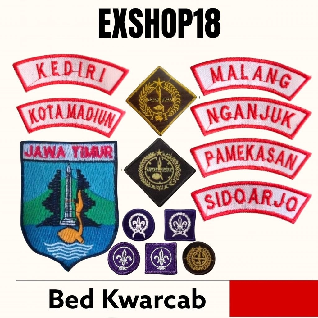 Bed Kwarcab Pramuka Jawa Timur Lengkap Bordir / Badge Kwarda Jawa Timur  / Bed Atribut Pramuka Kwarc