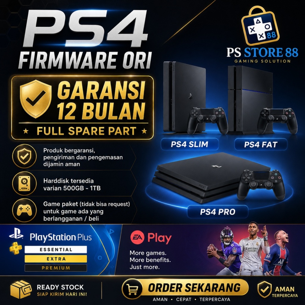 PS4 Original Fat Slim Pro 500GB 1TB – Fullset + Game Digital Resmi – Siap Main Plug & Play Fullgame