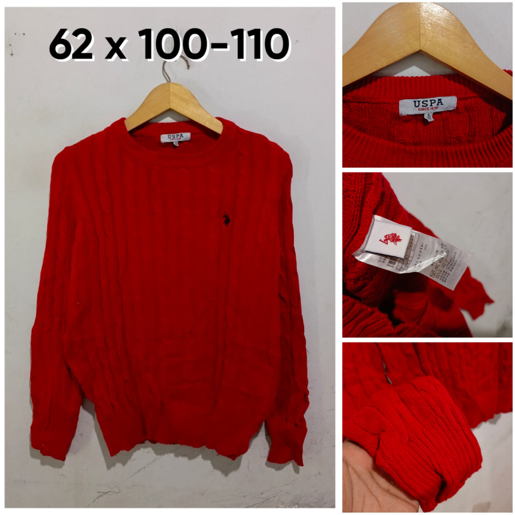 Sweater Kepang USPA Merah Size S Fit M Wanita Cable Knit KL630