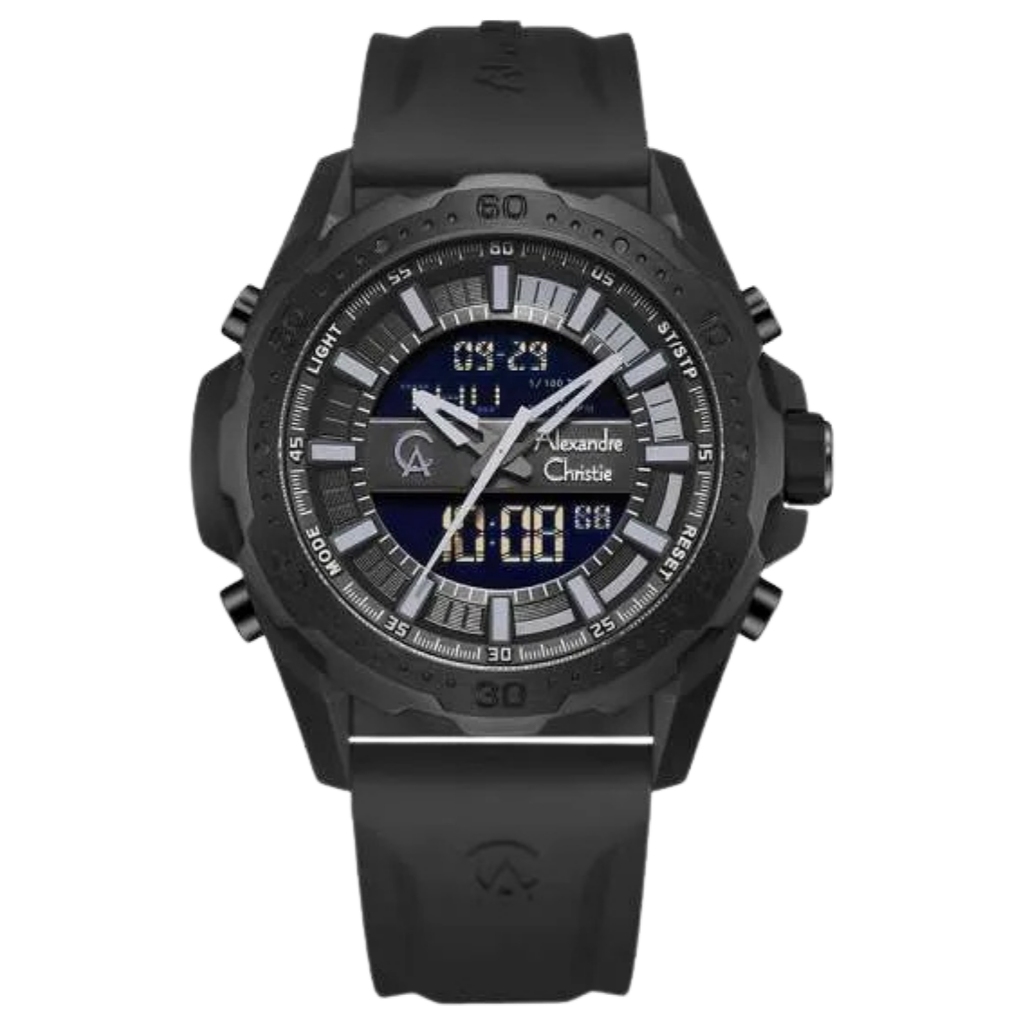 Galery Jam Tangan Alexandre Christie AC 9370 MH Black Rubber Strap
