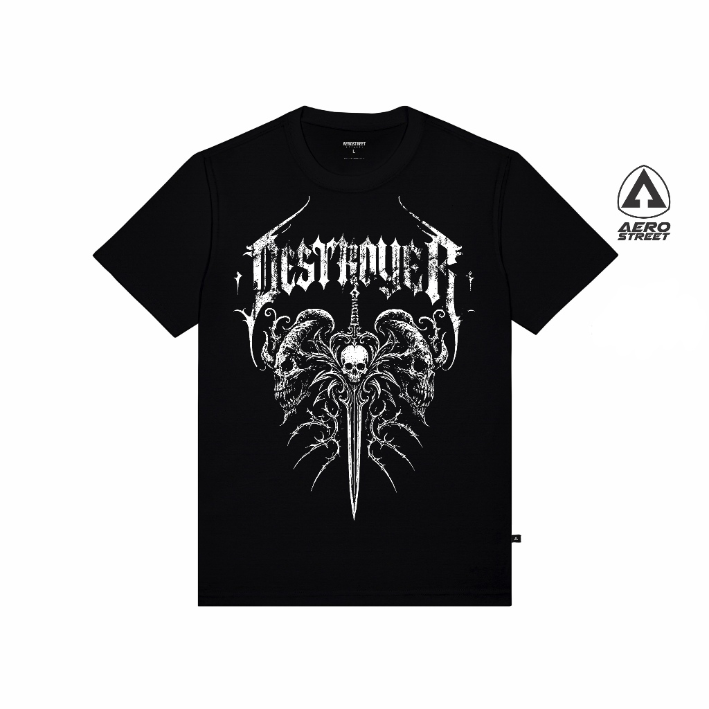 Aerostreet Destroyer Hitam Kaos Pria Hitam T-shirt Cowok Men Casual Cotton Combed Adem Tidak Panas