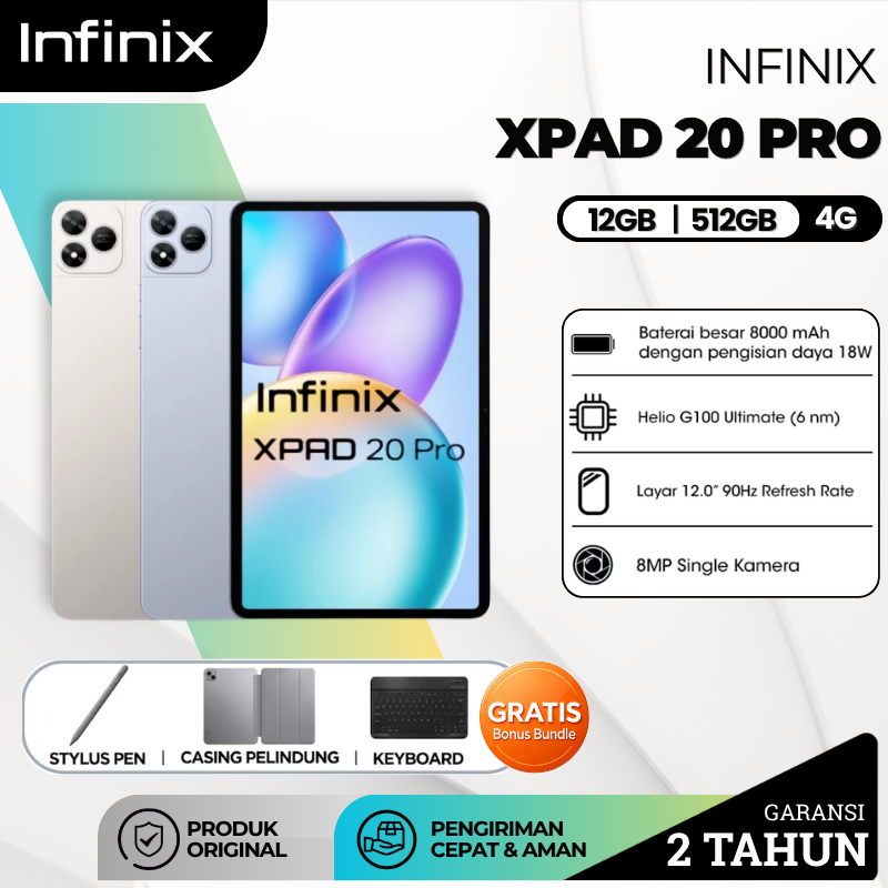[ COD Tersedia ] Infinix XPad 20 Pro | 12GB RAM + 512GB ROM | Super Cepat & Smooth | Layar Besar | G