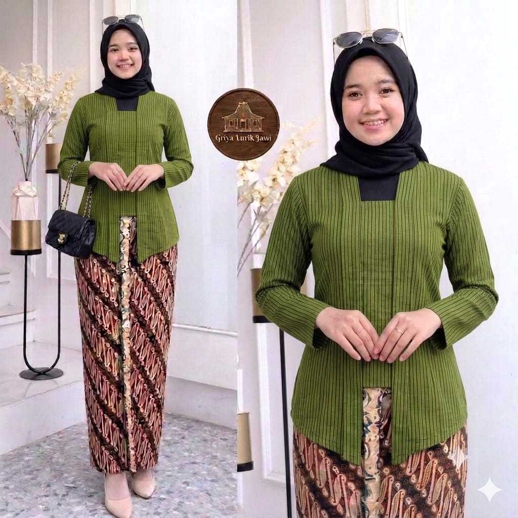 Baju Kebaya Lurik Anak Perempuan Warna Hijau I Baju Lurik Kebaya Anak Perempuan I Baju Kebaya Lurik 