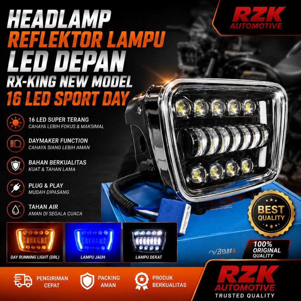 Headlamp Reflektor Lampu Depan LED Rx king New 16 Led Oval Lampu depan Rx king new motorcycle