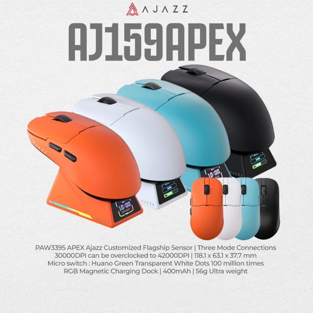Ajazz AJ159 APEX 8K Three Mode Wireless + Magnetic Charging Base Gaming Mouse