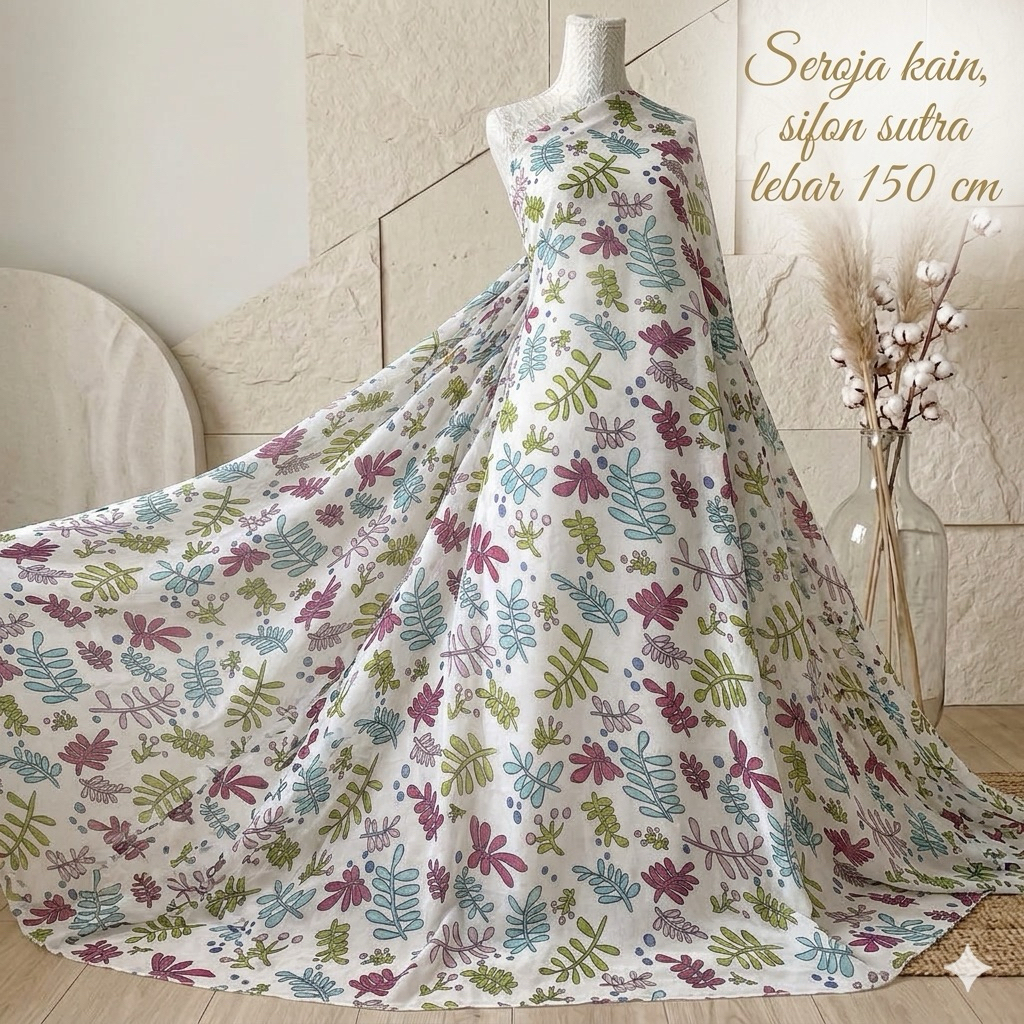Kain Sifon Sutra Motif Bunga Cantik - Lebar Kain 150cm Kyt