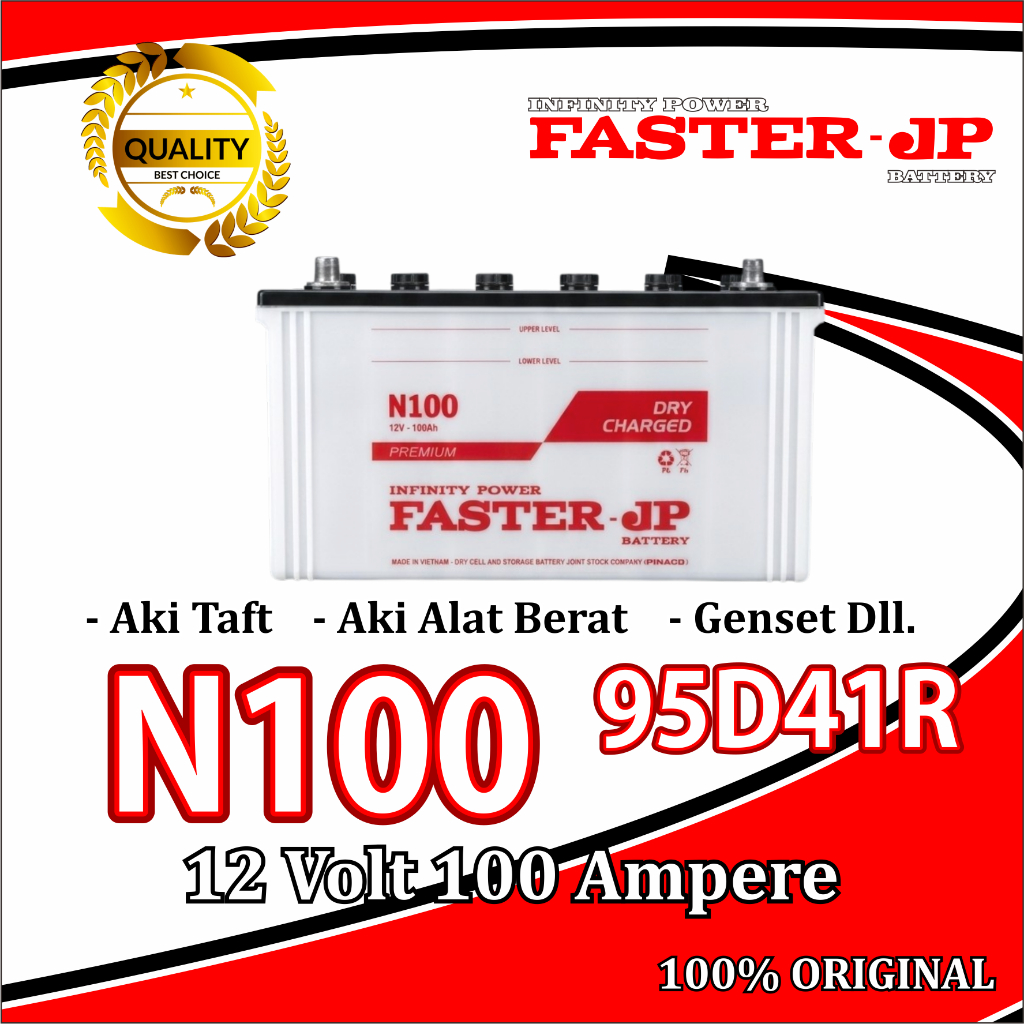Faster JP N100 Aki Mobil 12V, 100Ah - Aki Taft, Aki Alat berat Dll.