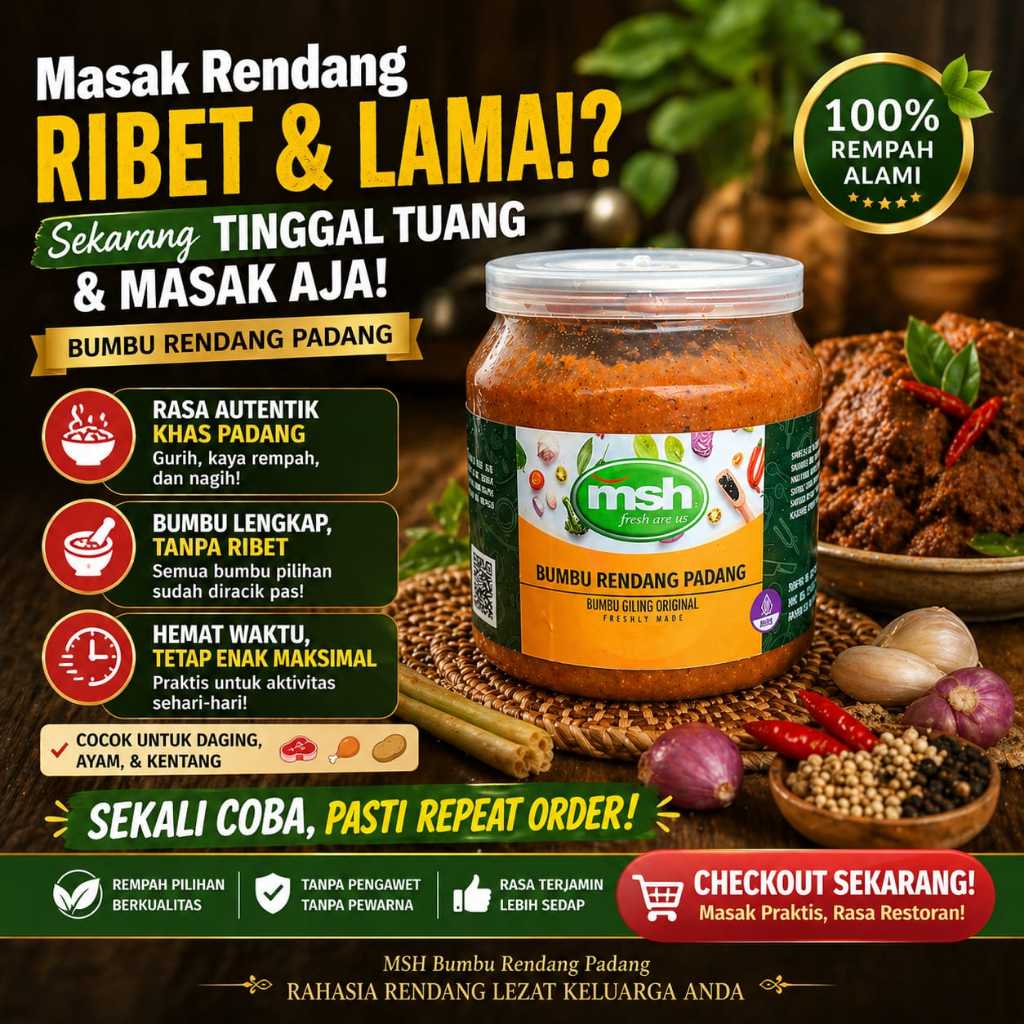 MSH Bumbu Rendang Padang 190 gr, Bumbu Rendang Padang Anti Ribet, Bumbu Rendang Padang Praktis