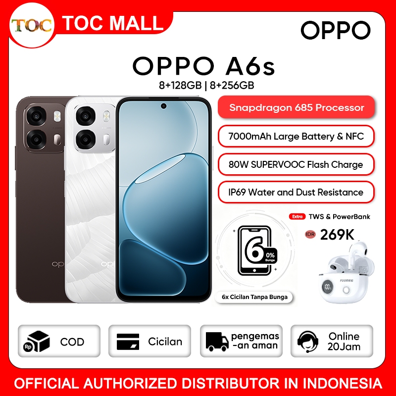 OPPO A6/A6S 8+128GB 8+256GB - Garansi Resmi, OPPO Terbaru 2026, Garansi resmi 1 Tahun Bisa COD