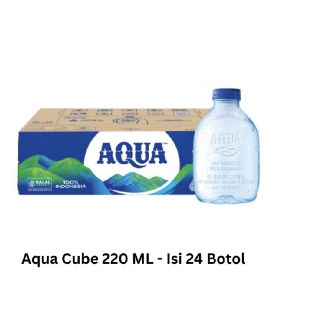 Air Mineral Aqua 220ml / Aqua Botol 220 ml / Aqua Cube 1 Karton 24 Botol