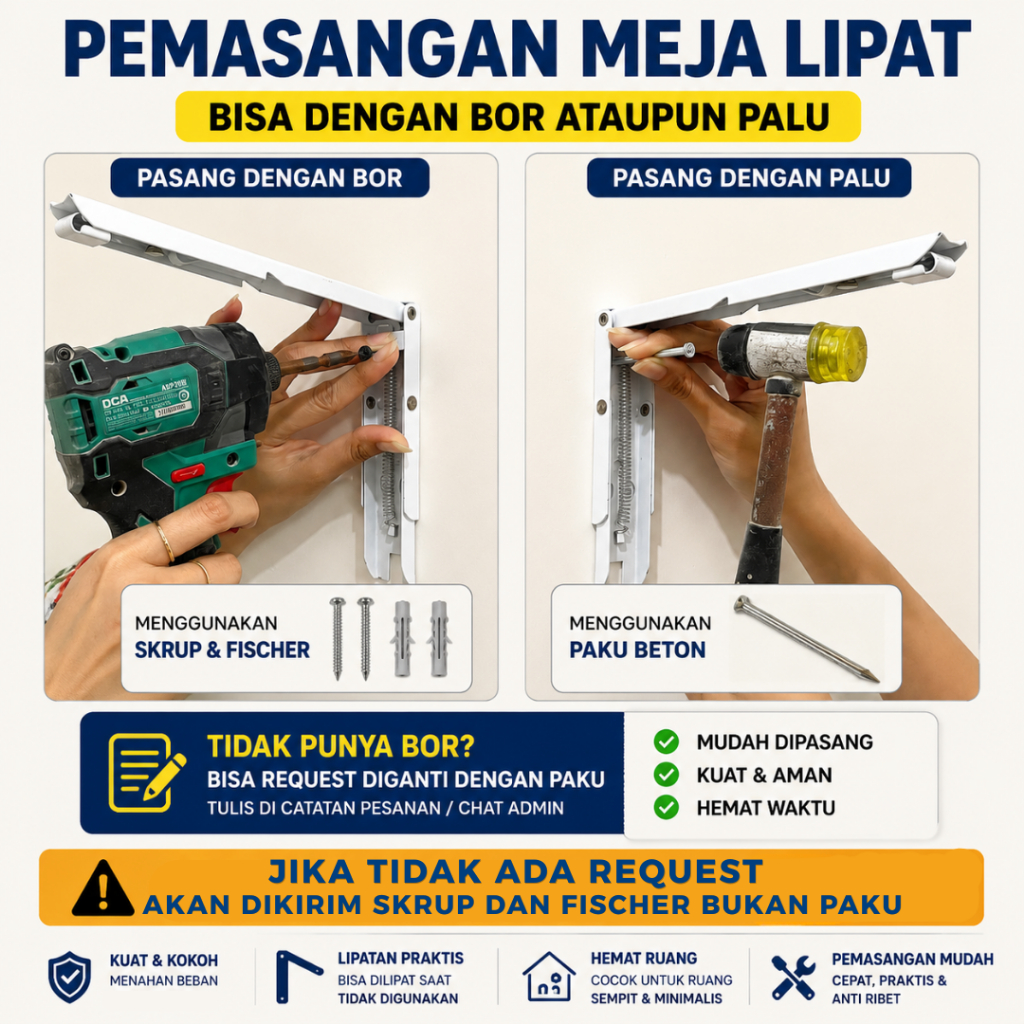 Najwa Gadget Meja Lipat Dinding 100X40 100X30 80X40 80X30 60X40 60X30 Meja Satu Set Tanpa Bor / Meja
