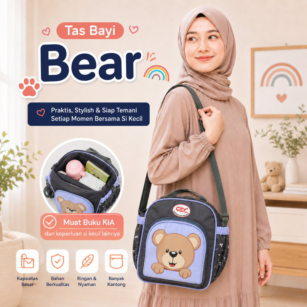 Bayi Multifungsi Kecil Tas Bayi Multifungsi Tas Bayi Kecil Motif Bear Tas Perlengkapan bayiTas Selem