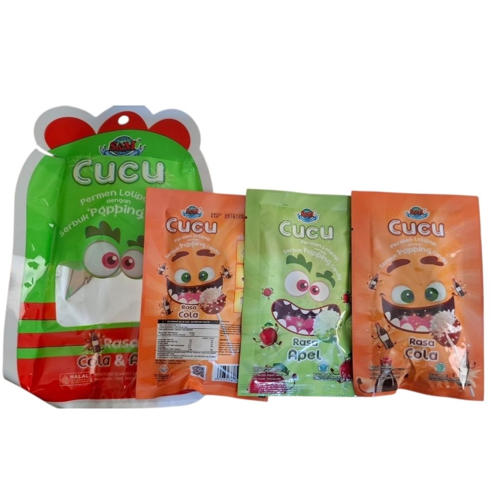 Permen Lolipop dengan Serbuk Popping Candy Cucu Sachet isi 3 pcs