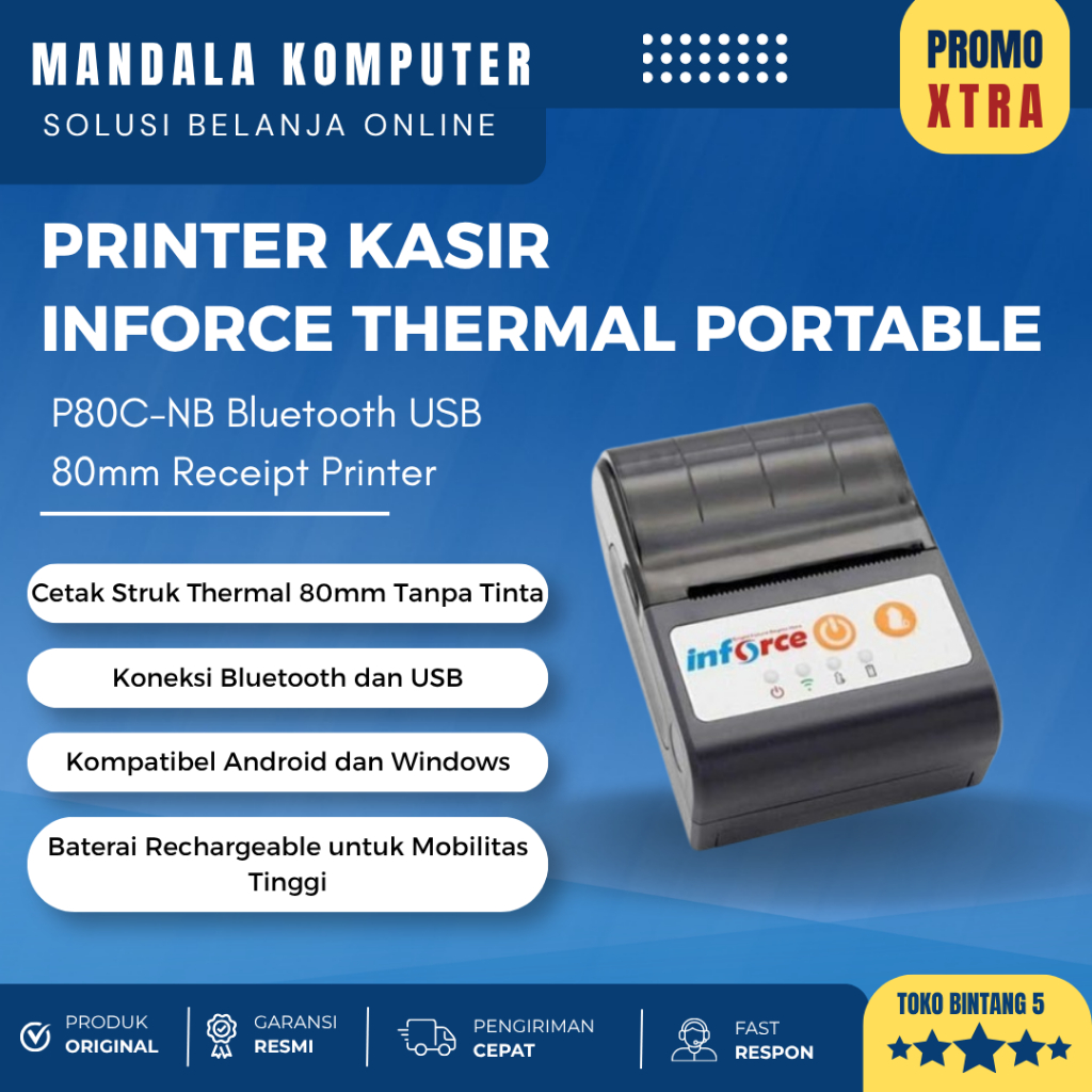 Printer Kasir Inforce Thermal Portable P80C-NB Bluetooth USB 80mm Receipt Printer