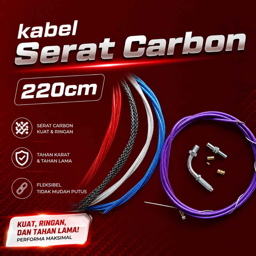 Kabel Gas Serat Carbon 220cm Universal Semua Motor – Tali Gas Variasi
