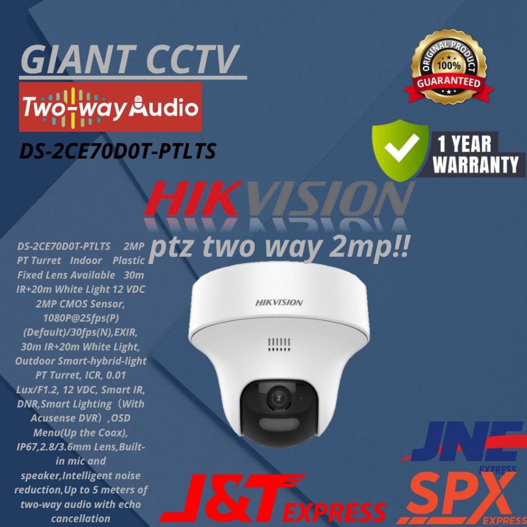 HIKVISION DS-2CE70D0T-PTLTS ptz two way 2mp original