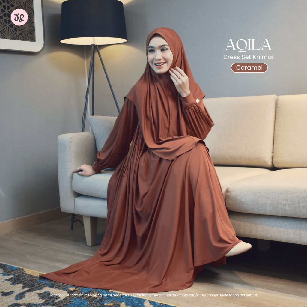 Jannah River Aqila Dress Set Khimar Dagu Bahan Jersey Korea Premium Adem Nyaman Terbaru Mewah Elegan