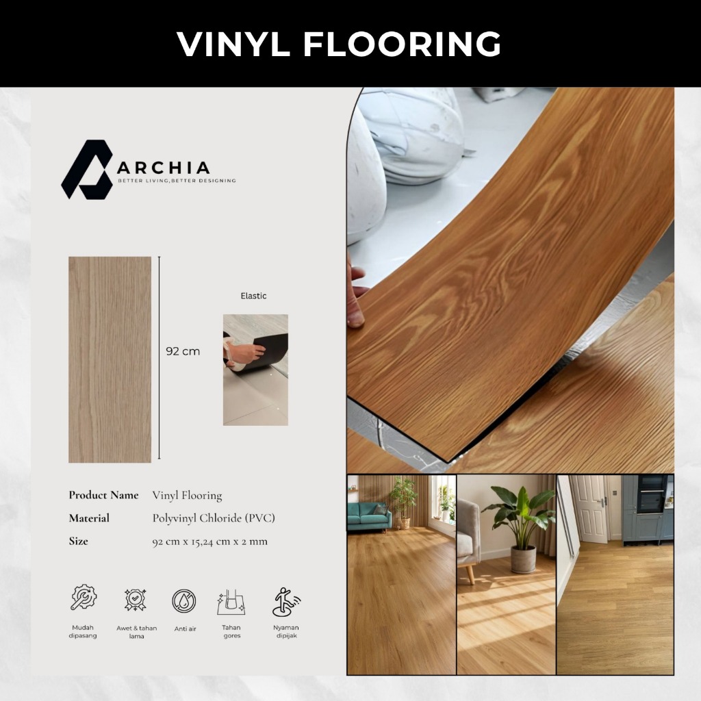 Vinyl Lantai Motif Kayu Anti Air | Lantai Vinyl Flooring PVC waterproof Self Adhesive