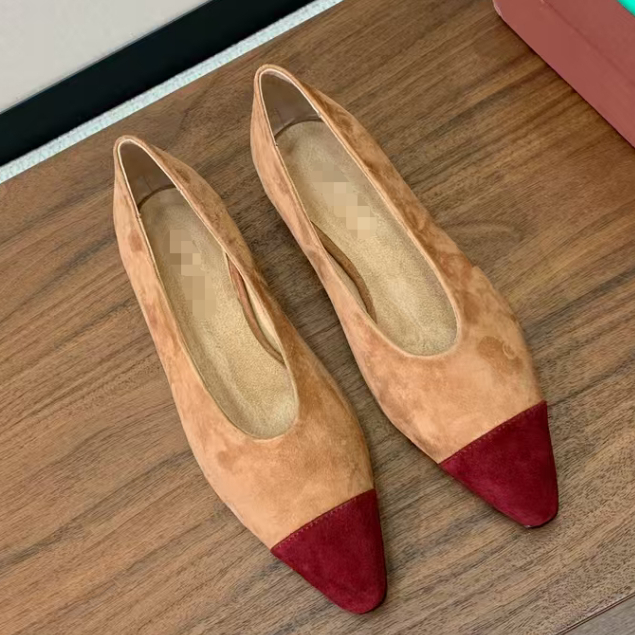 [Pre order] Women's shoes Rebecca suede pointed toe ballet flat casual single shoe 2cm brown