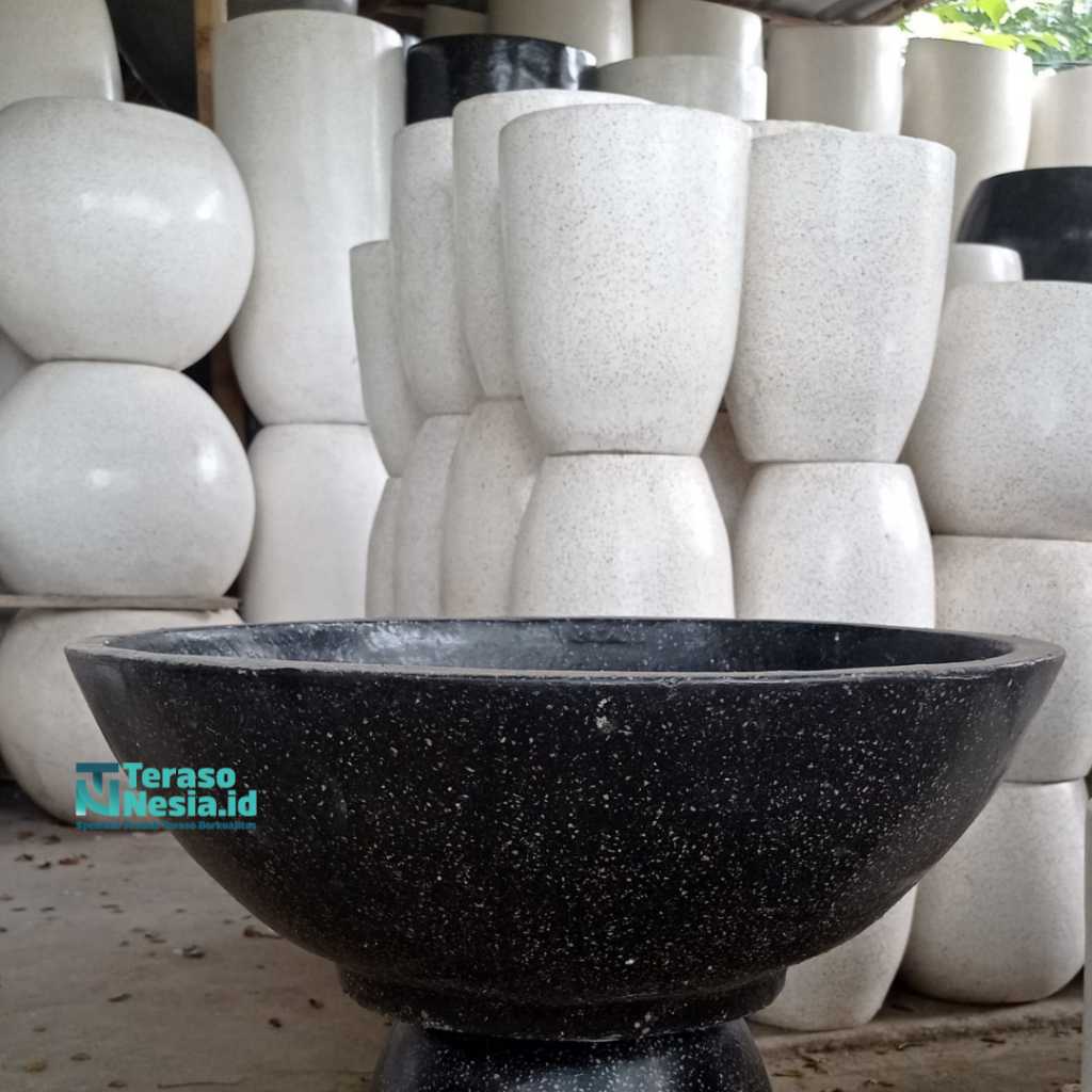 Pot teraso tanaman air warna hitam / abu-abu | Pot terazzo tanaman air pot teratai