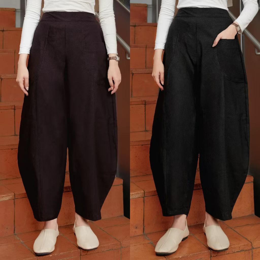 [Dapat 2pcs Hitam & Dark Brown] Barrel Jeans by Nuna Id / Preloved Good Celana Wanita Barrel Celana 