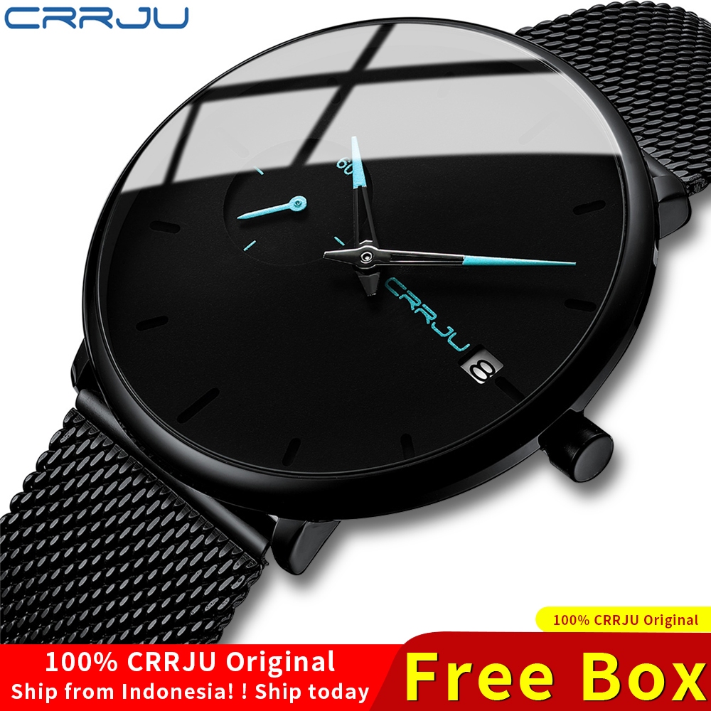 CRRJU Jam Tangan Pria Anti Air Original 100% Tipis Fashion Aesthetic Hitam Arloji Pria Quartz Watch 