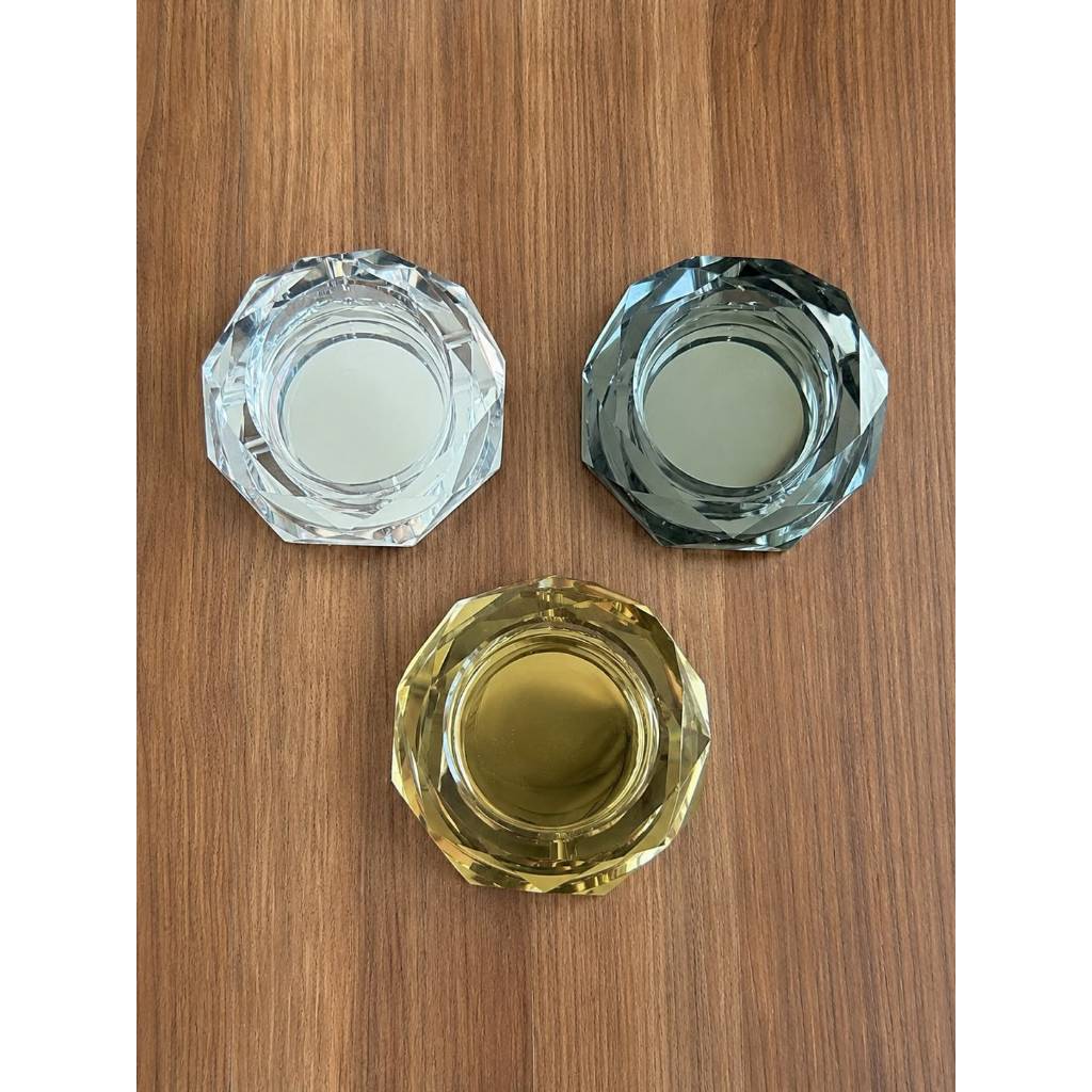 Asbak Kristal Kaca Segi Delapan (Oktagon) Premium 4 Slot Warna Clear, Smoke Grey & Gold Champagne As