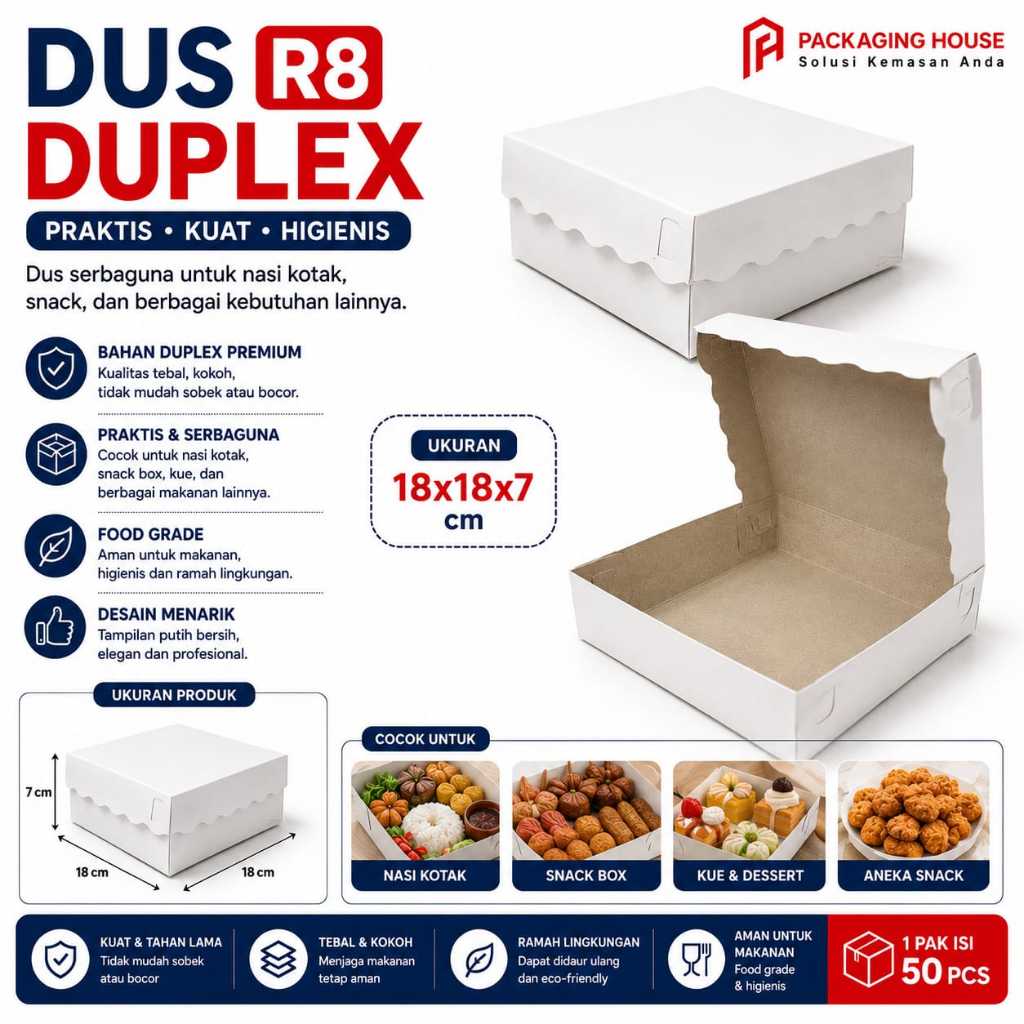Dus R6, R7 Duplex | Dus Kue R6, R7,R8 Putih Renda | Dus Jajan Hajatan Putih |