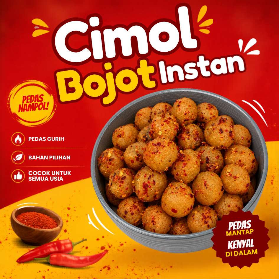 Cimol Bojot Instan Isi 25 Pcs Khas Garut Kenyal Gurih Minyak Bawang Sambal Pedas Saji