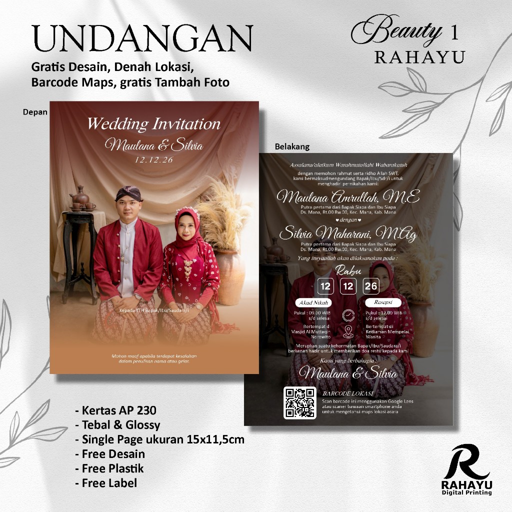 UNDANGAN PERNIKAHAN CUSTOM GLOSSY ELEGANT FULL COLOUR - UNDANGAN NIKAH FULL FOTO