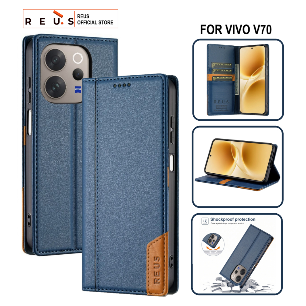 Reus Leather Case Flip Vivo V70 Premium Magnet Shockproof Cover - REUS Official Store