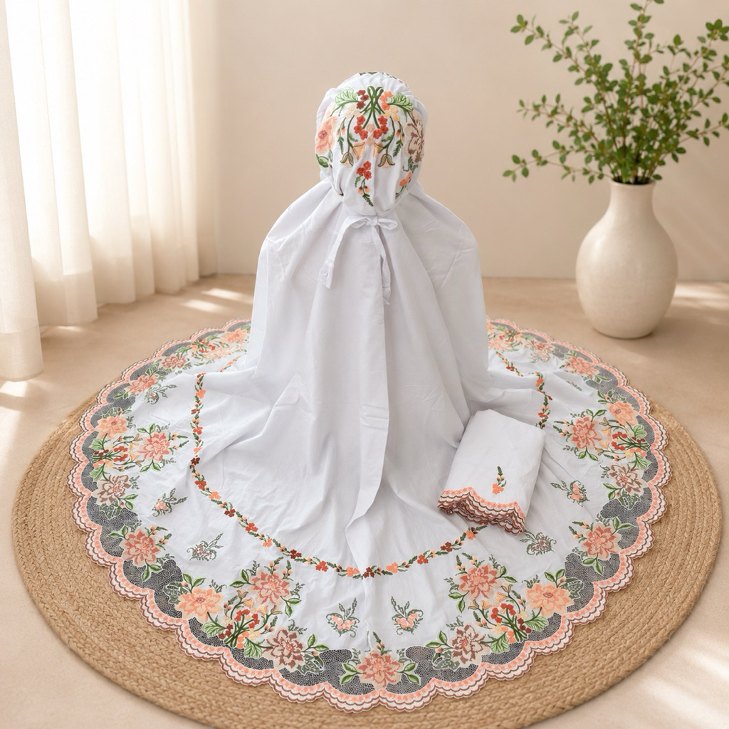 Mukena Kerancang Mix Strimin Khas Bukittinggi | Katun Paris Premium Putih Bersih | Ready Motif & War