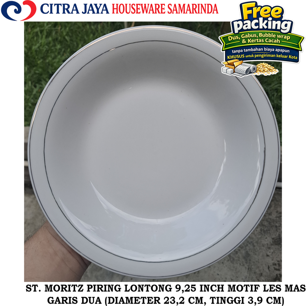 Piring LONTONG 9,25 INCH (1 LUSIN / 12 PCS) ST. MORITZ LES MAS GARIS DUA KERAMIK