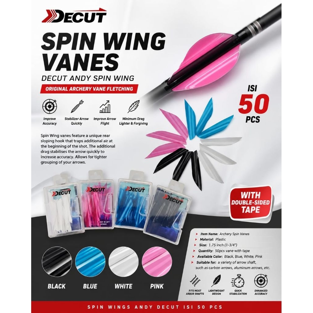 Spin Wing Vanes - DECUT ANDY SPIN WING - Original Archery Vane Fletching - Olahraga Panahan