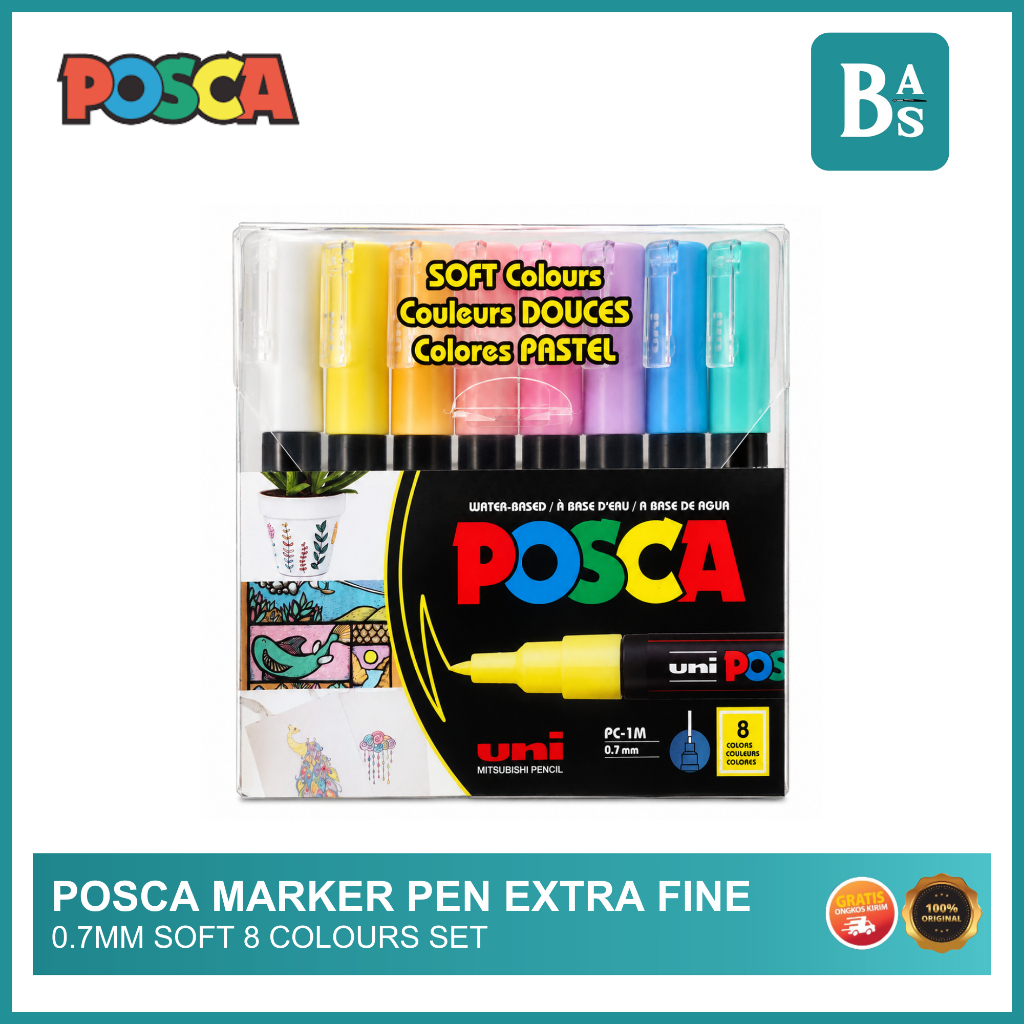 POSCA Marker Pen Extra Fine 0.7mm Soft 8 Colours Set