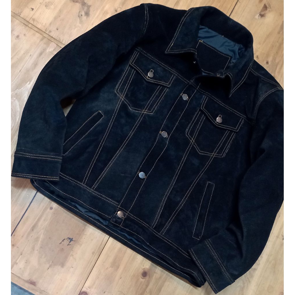 jaket kulit TRUCKER kulit suede hitam size L