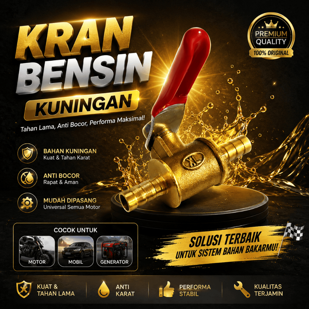 KRAN BENSIN MINYAK KUNINGAN 1/4 UNIVERSAL