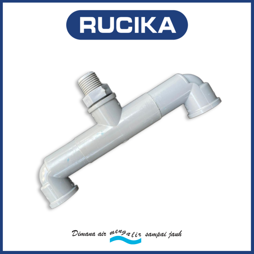 RUCIKA Konektor T Cabang 2 Kran PVC AW 1/2 Inch - Input Drat Luar Output 2x Keni Drat Dalam