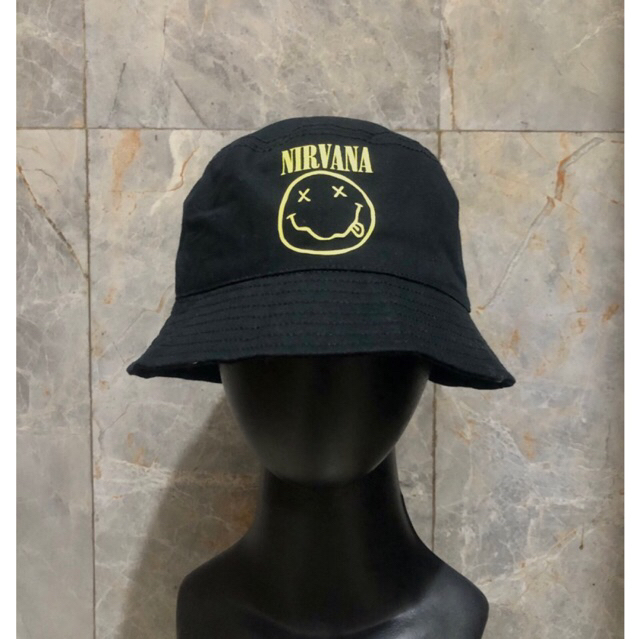 Topi Bucket Hat Nirvana original Hitam