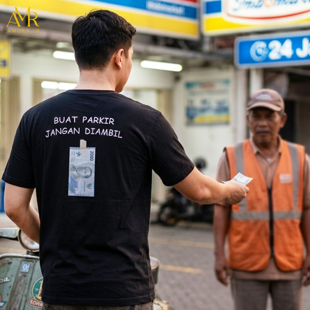 Kaos Distro Motif Uang / Jangan Di Ambil Buat Parkir Lengan Pendek Katun Combet Sablon Premium