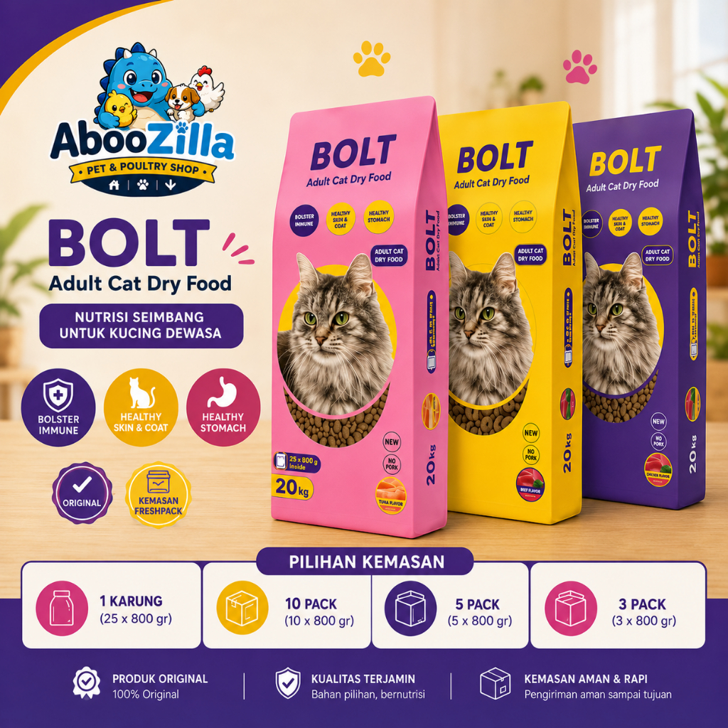 Bolt Cat Food Dry Food Makanan Kucing Dewasa 800gr Original Rasa Tuna Salmon Paket Grosir 1 Karung 2