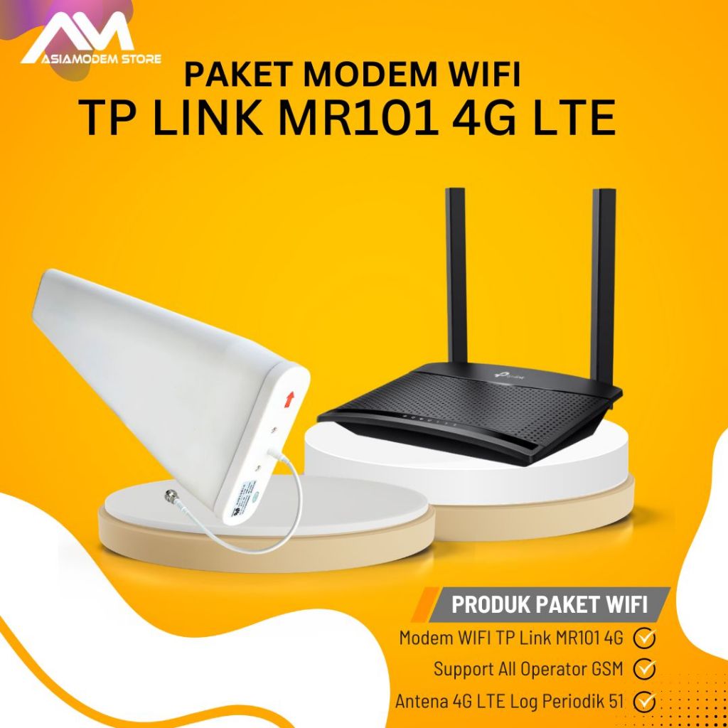 Paket Modem Router TPLINK MR101 4G LTE WIFI Hotspot & Antena Yagi Grid Extreme Gain Lengkap Pigtail
