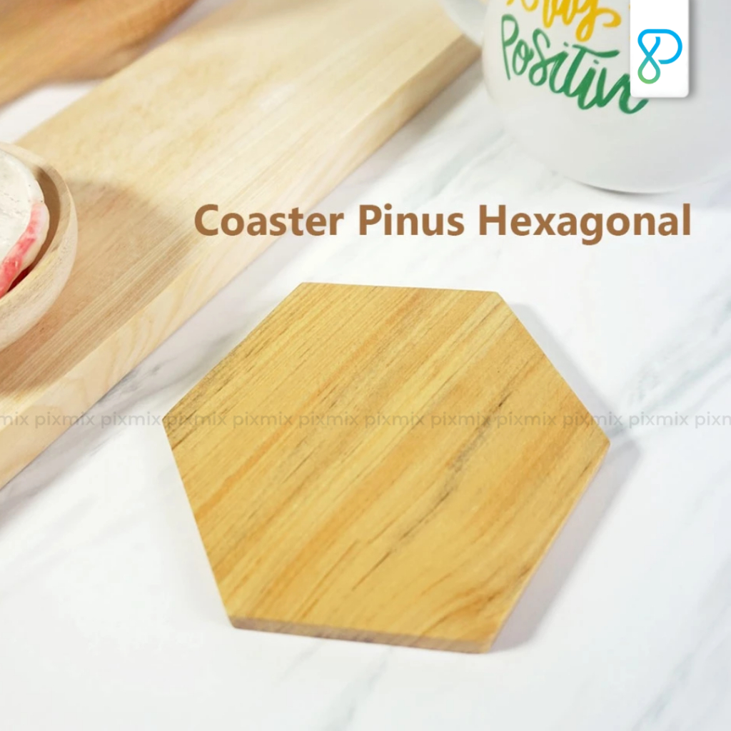 Tatakan Gelas Coaster Pinus Hexagonal | Properti Foto Produk