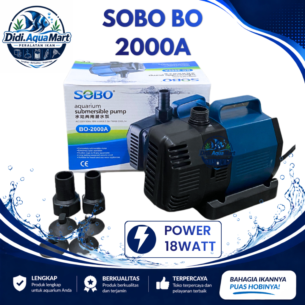 Sobo Amara BO-2000A 2000 A Pompa Celup Air Kolam Aquarium Hidroponik Pompa Kolam
