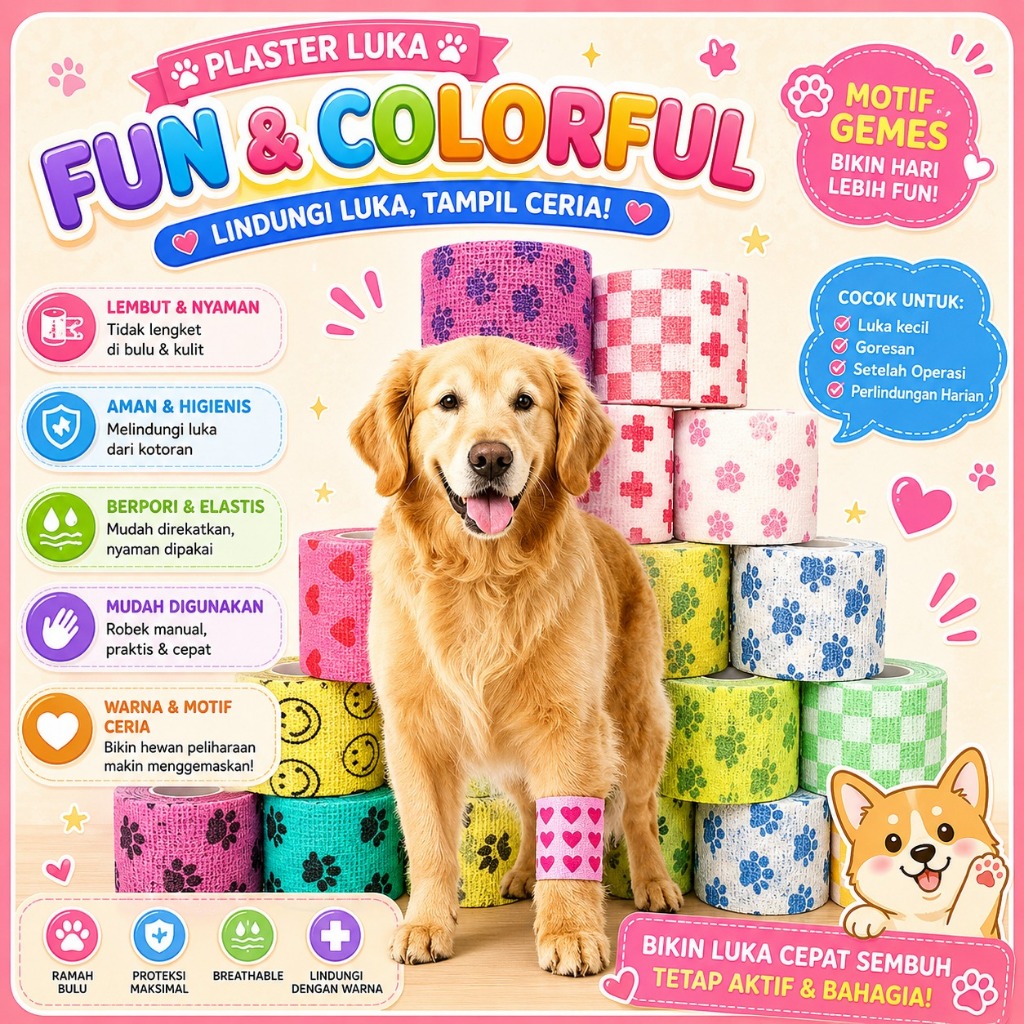 Perban Kucing Patah Tulang Kaki Elastis/Perban Berperekat/Cohesive Bandage Kucing dan Anjing -FEZON