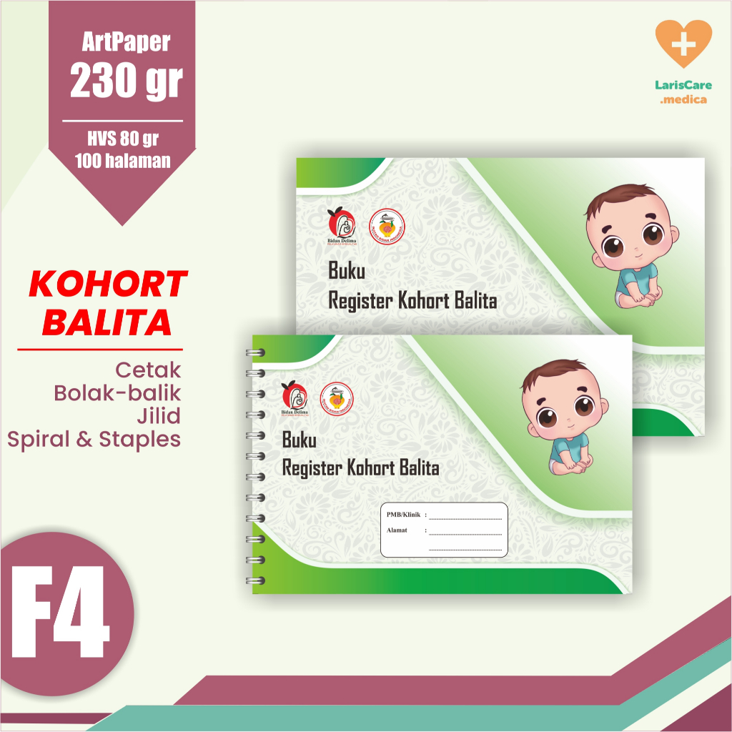 buku KOHORT BALITA, buku register KOHORT BALITA jilid lem spiral, Buku bidan, buku kohort