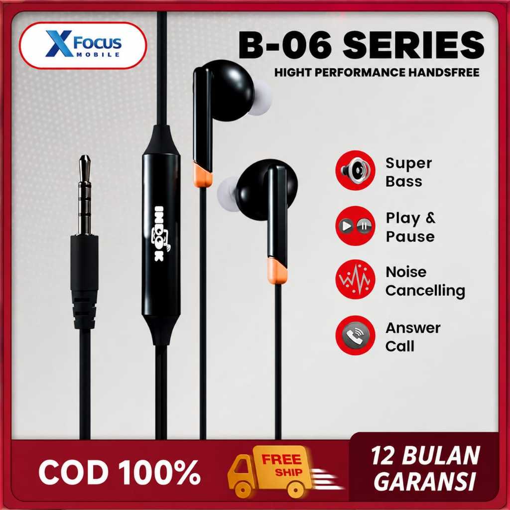 HEADSET INDOK B-06 SUPER BASS EARPHONE WITH MICROPHONE / KUALITAS BAIK