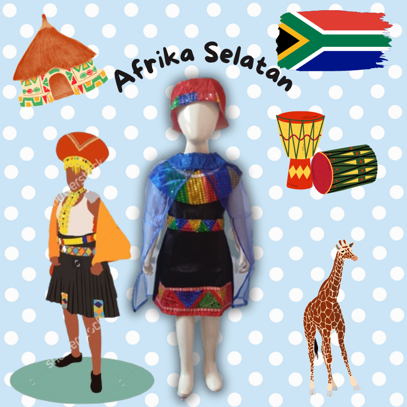 Afrika Selatan Girl Dan Dewasa/Baju Negara Benua Afrika/Kostum Benua Afrika Selatan/Traditional Cost