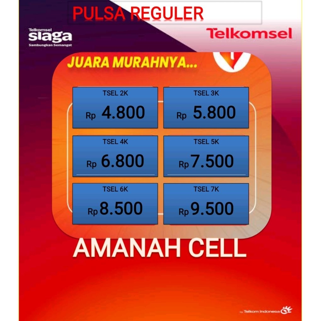 pulsa Telkomsel paling murah 2k, 3k, 4k, 5k, 6k, 7k